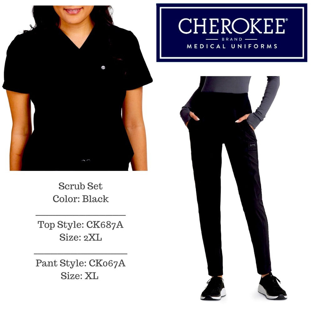 Cherokee Infinity Black Scrub Set, Size: 2X & XL, Style: CK687A & CK067A